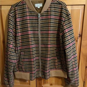 LOFT Houndstooth Jacket in Brown and Pink